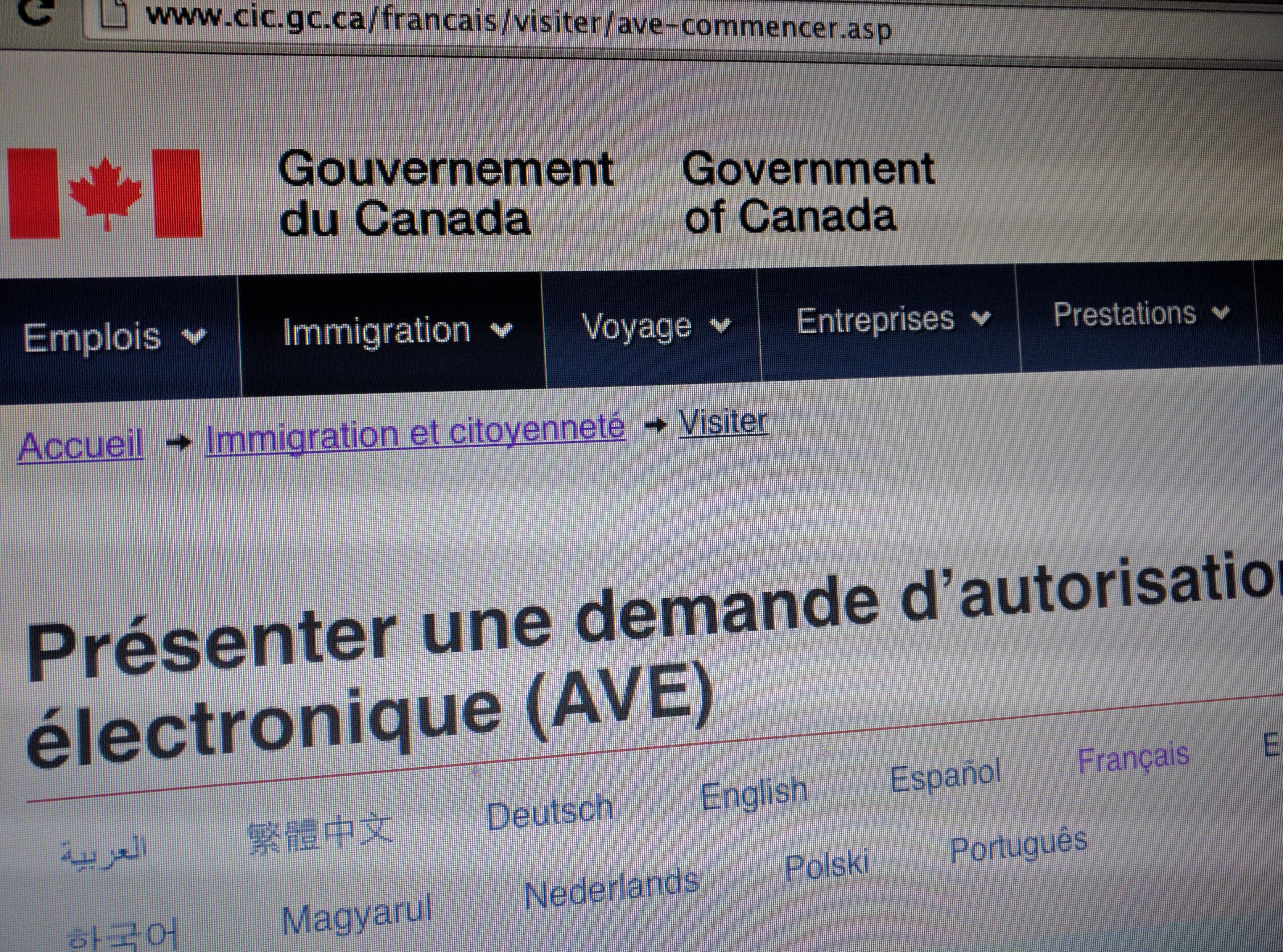 Demande d'AVE pour le Canada